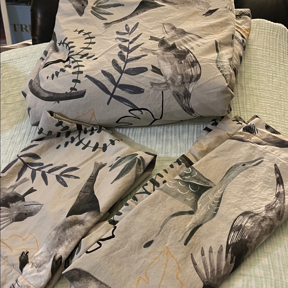 Pottery Barn~Jurassic~Dinosaur Queen/Full Duvet w/2 Shams~100% Organic Cotton - Picture 1 of 16
